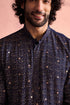 SHRESTHA By VASTRAMAY Men's Navy Blue Georgette Zari With Sequins Worked Kurta pant Set